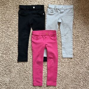 Size 4 girls bundle of 3 “jegging” style pants from Gymboree. Link, black, gray.